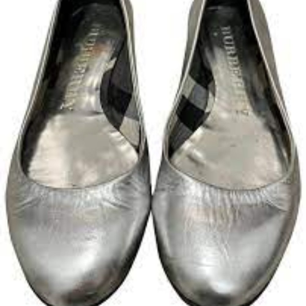 Burberry Silver Leather Ballerina Flats